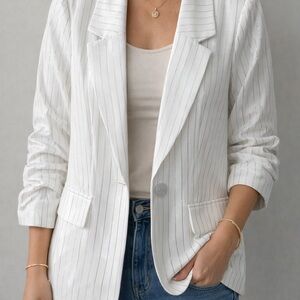 Elegant White Pinstripe Women's Blazer